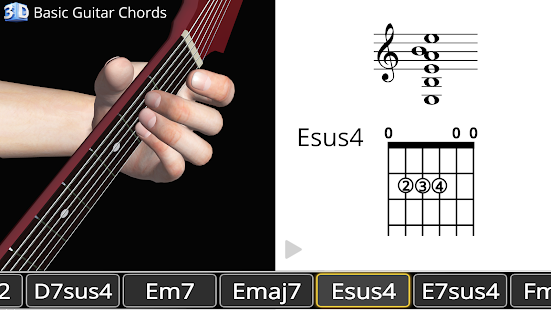 آکوردهای گیتار به صورت سه بعدی با اپلیکیشن - guitar 3D basic chords برای اندروید و ios